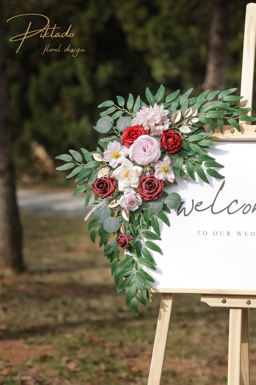 3644 Faux Flower Swag Set of 2 for Wedding Welcome Signs Floral Swag - Picture 7 of 9